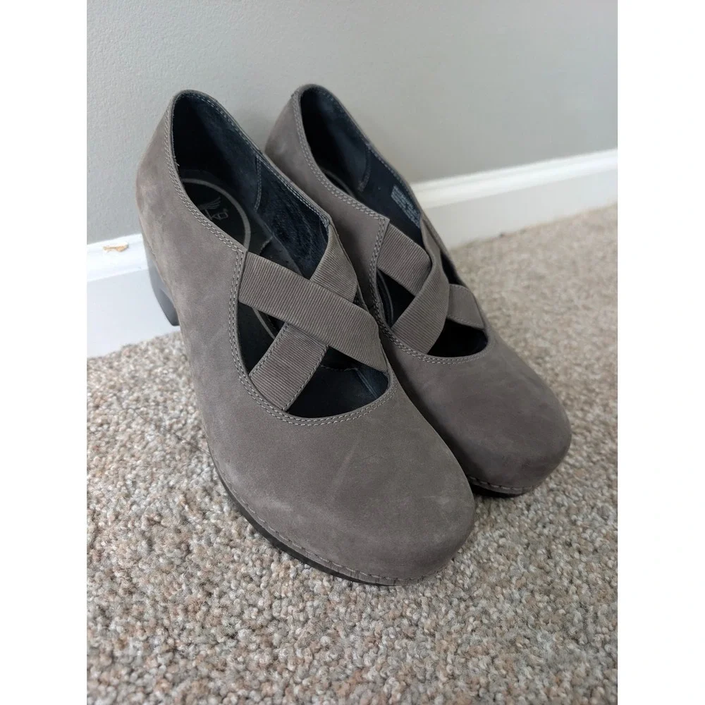 Dansko Grey Nubuck Leather Crisscross Mary Jane Block Heel Size 41/10-10.5